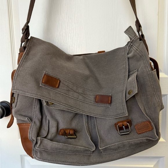 Stylish Gray and Brown Men's Messenger Bag - Picture 1 of 7